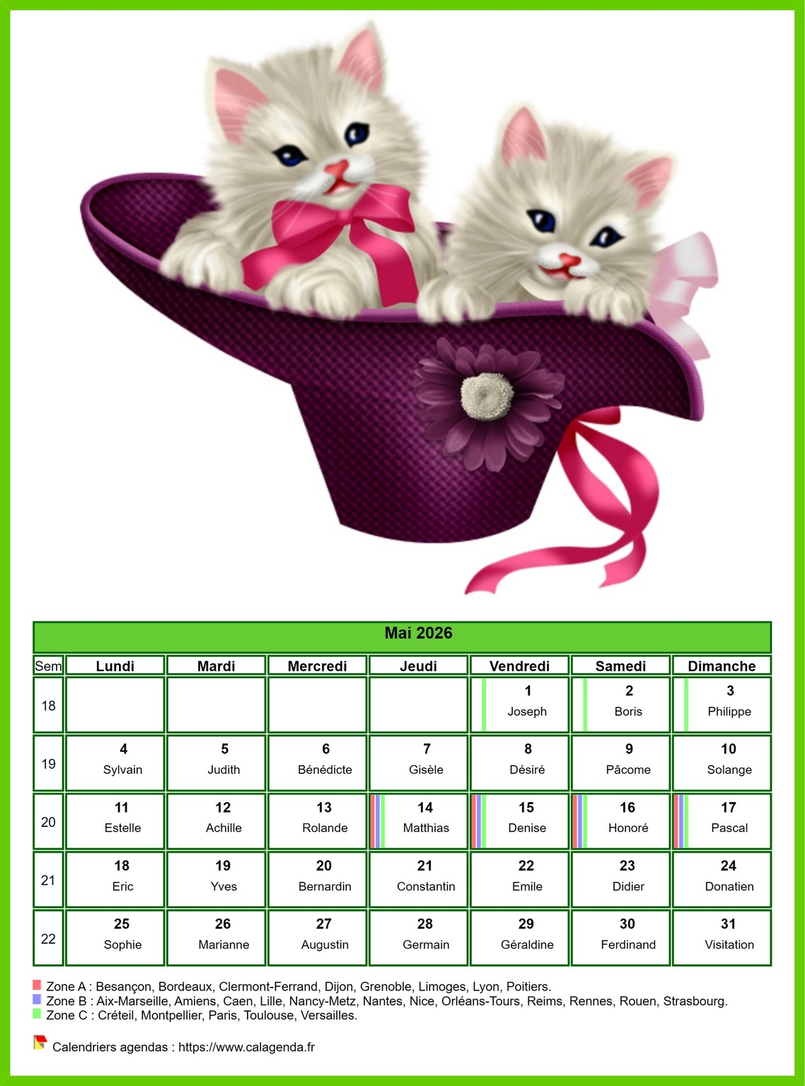 Calendrier mai 2026 chats Calendrier mai 2026 chats