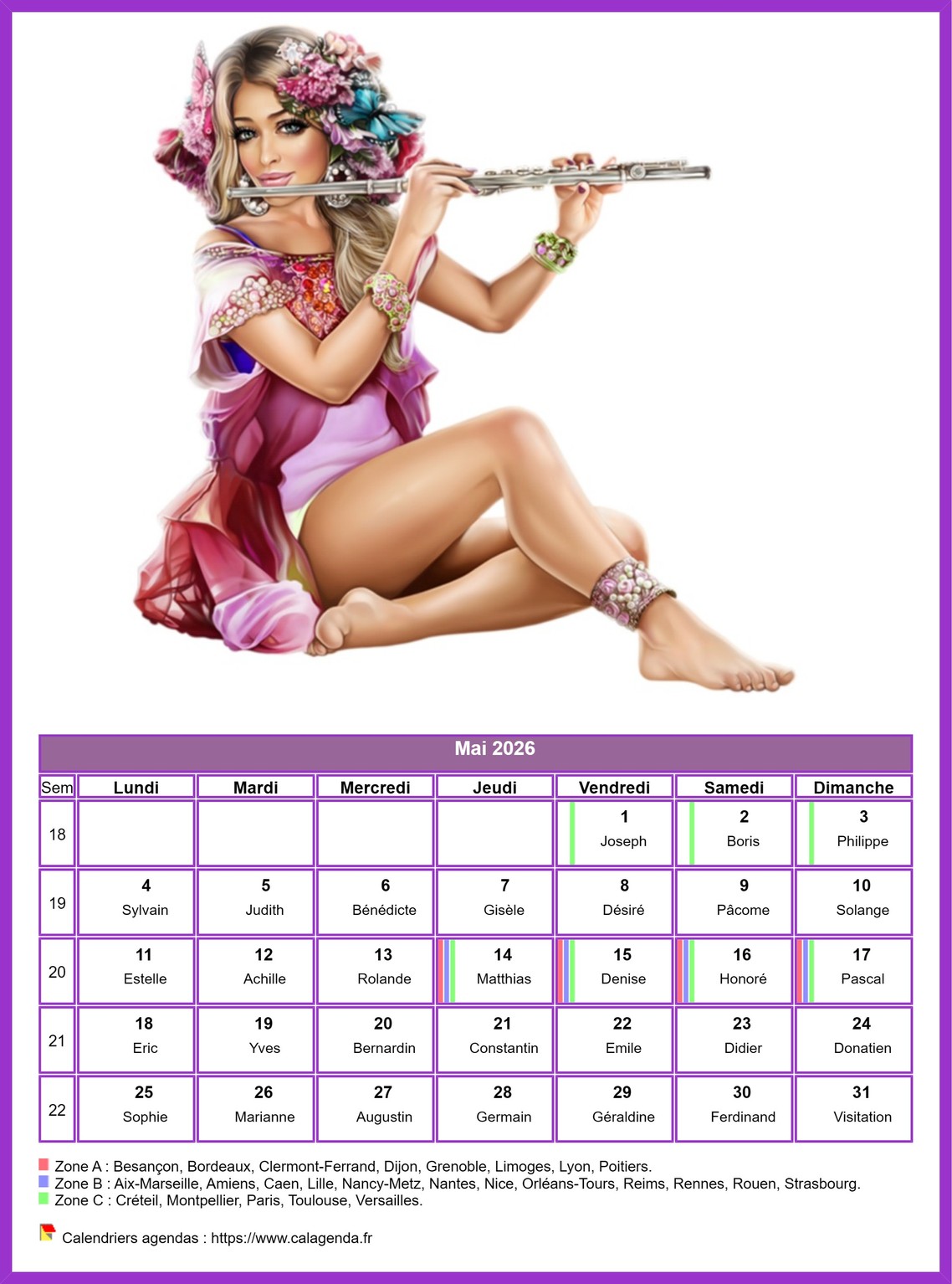 Calendrier mai 2026 femmes Calendrier mai 2026 femmes