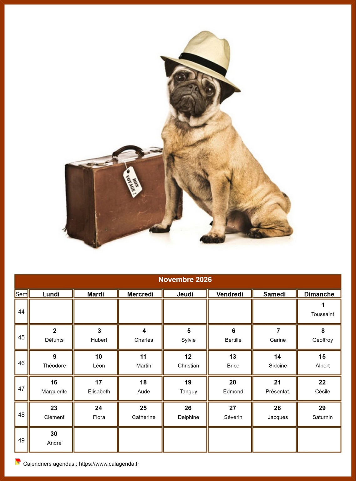 Calendrier novembre 2026 chiens Calendrier novembre 2026 chiens