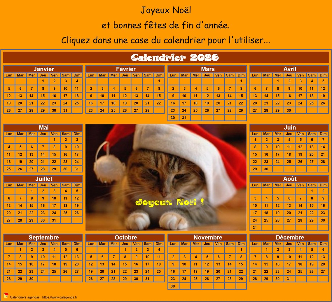 Calendrier 2026 spécial Noël Calendrier 2026 spécial Noël