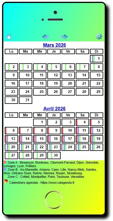 Calendrier 2026 bimestriel style iPhone