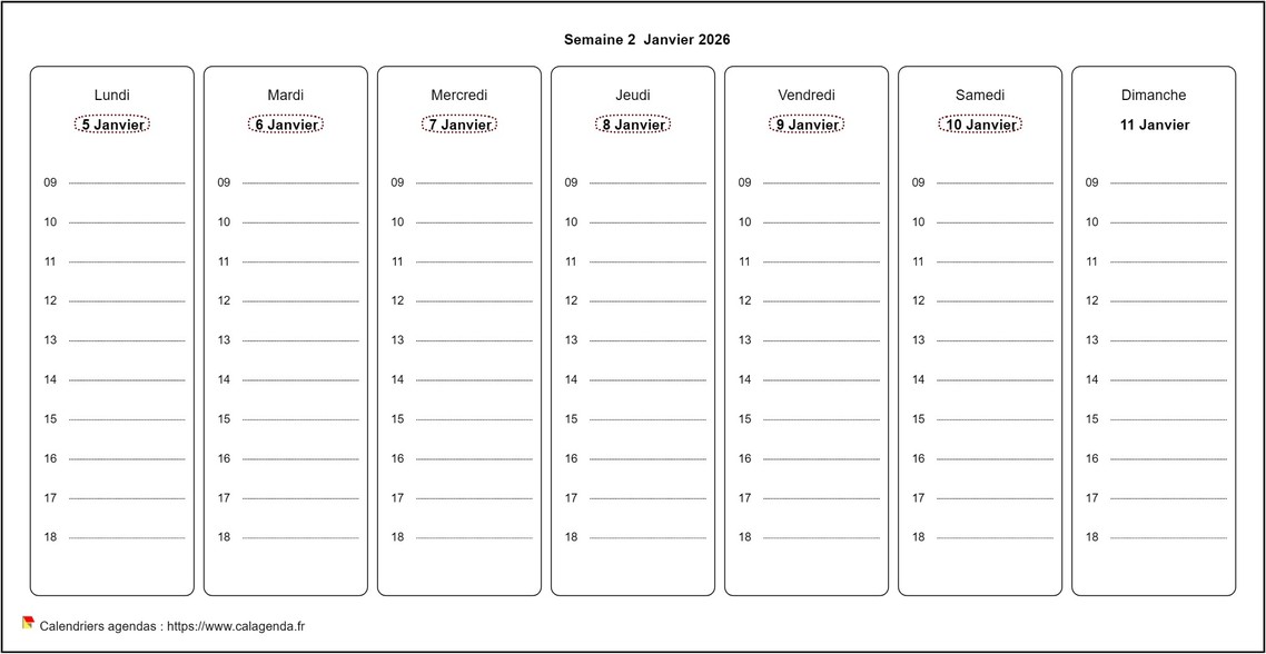 Planificateur hebdomadaire de format paysage avec grille horaire personnalisable Planificateur hebdomadaire de format paysage avec grille horaire personnalisable