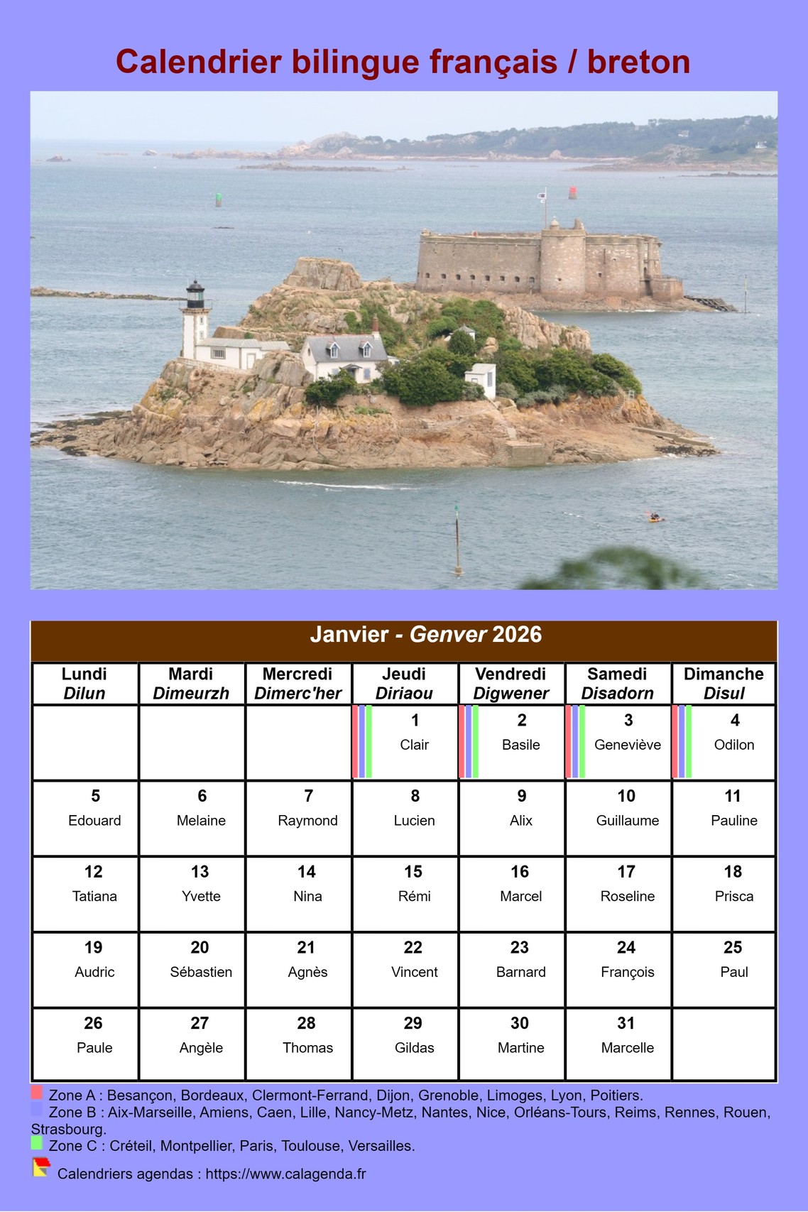 Calendrier mensuel breton Calendrier mensuel breton