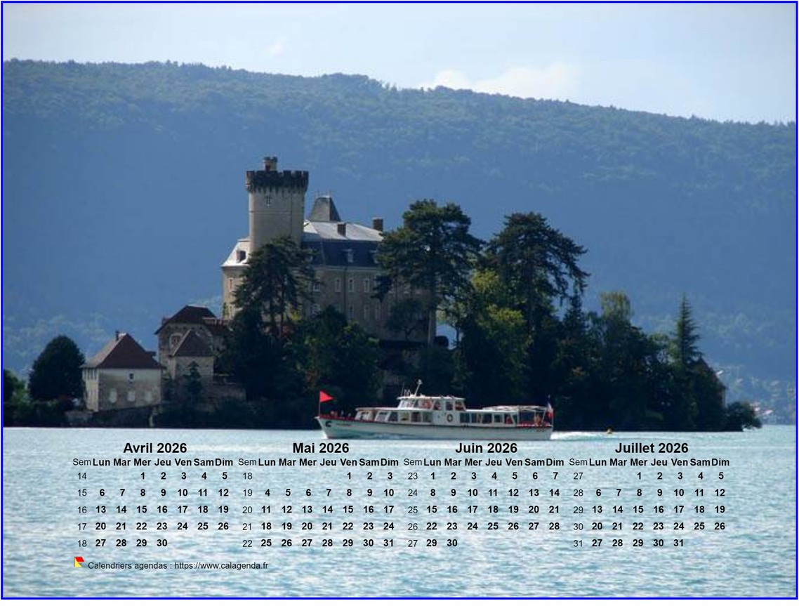 Calendrier à imprimer de quatre mois, format paysage, incrusté sur la partie inférieure d'une photo