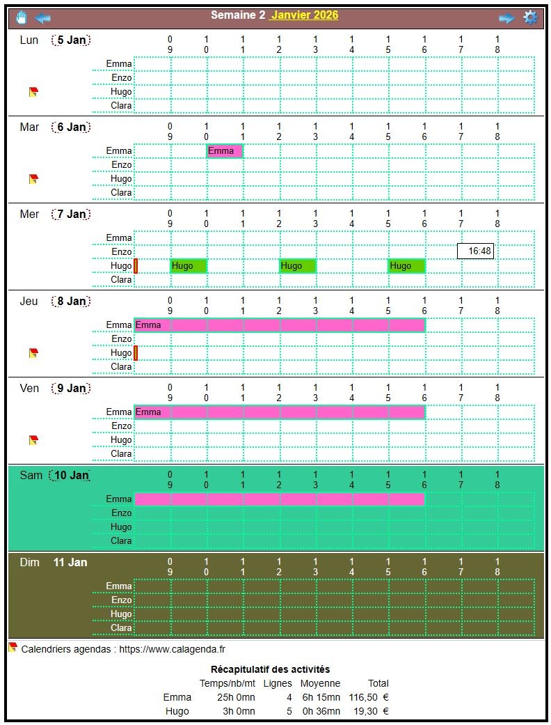 Planning assistante maternelle hebdomadaire vertical