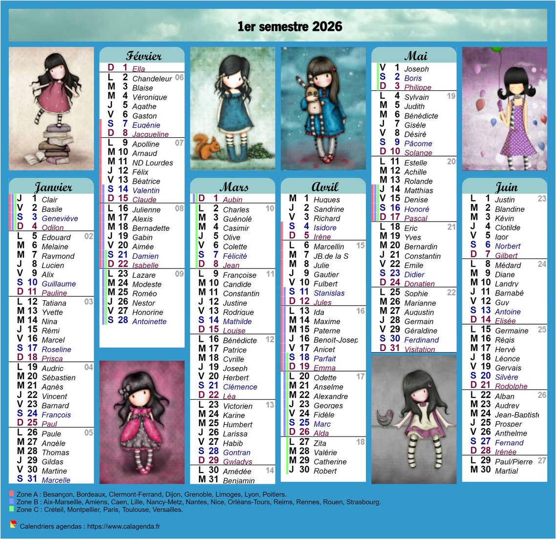 Calendrier 2026 semestriel Gorjuss Calendrier 2026 semestriel Gorjuss