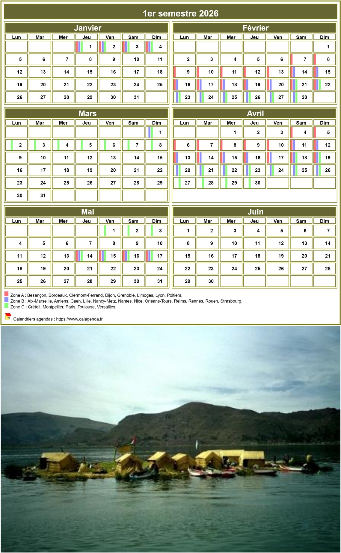 Modèle par défaut du calendrier agenda semestriel, 2 colonnes par 3 lignes Modèle par défaut du calendrier agenda semestriel, 2 colonnes par 3 lignes