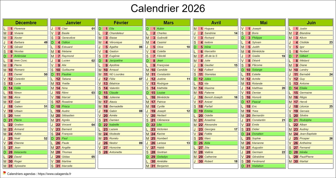 Calendrier 2026 semestriel de sept mois Calendrier 2026 semestriel de sept mois