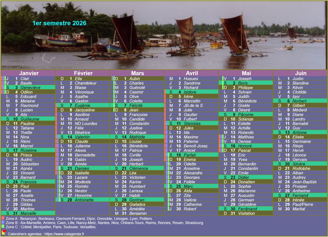 Calendrier 2026 semestriel avec photo dans le titre