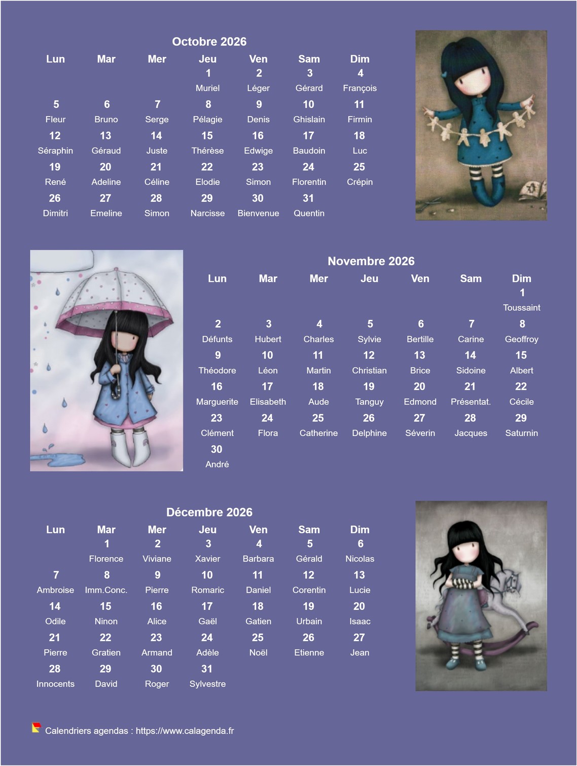 Calendrier 2026 trimestriel Gorjuss Calendrier 2026 trimestriel Gorjuss