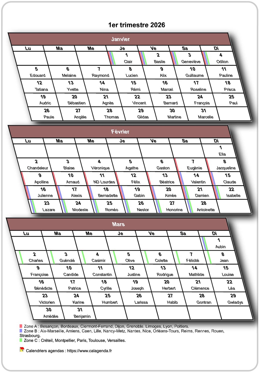 Calendrier 2026 trimestriel 3D Calendrier 2026 trimestriel 3D