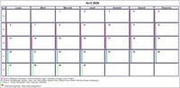 Calendrier mensuel avec les vacances scolaires d