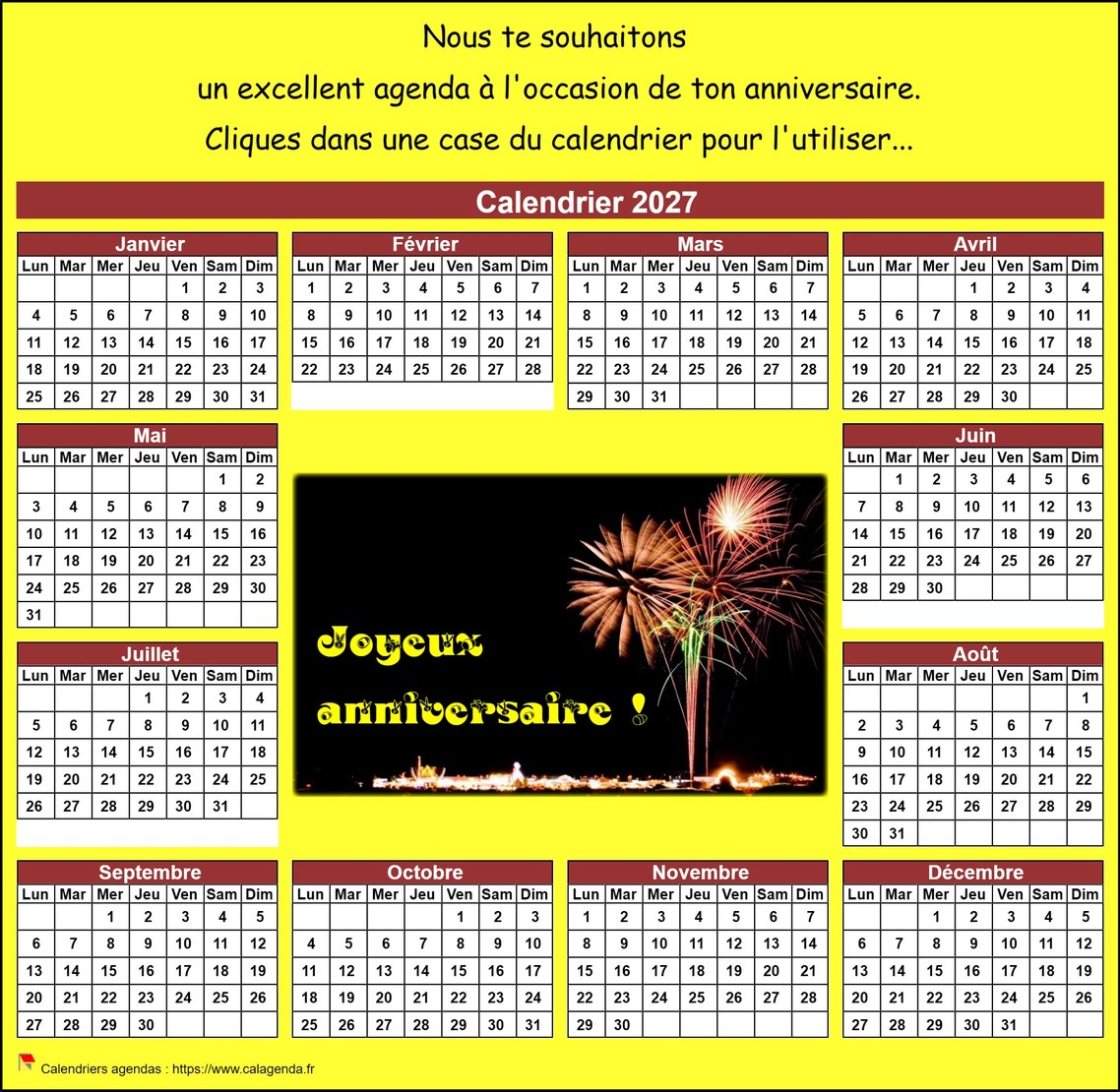 Calendrier 2027 anniversaire