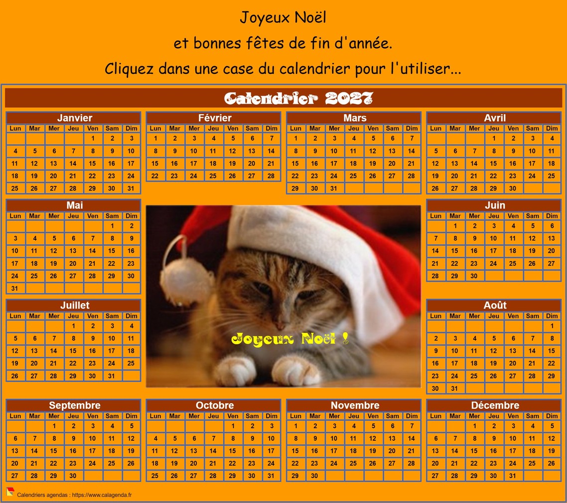 Calendrier 2027 spécial Noël