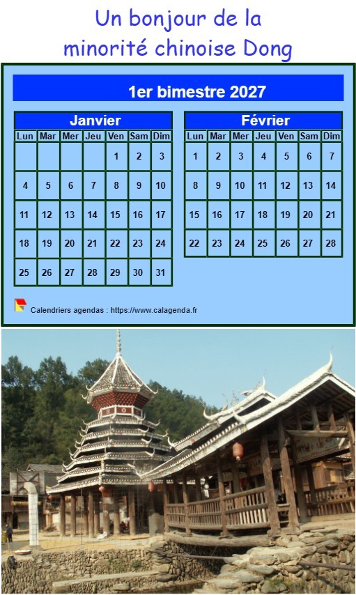 Calendrier 2027 décoratif à imprimer, bimestriel, format portrait, avec photo en dessous