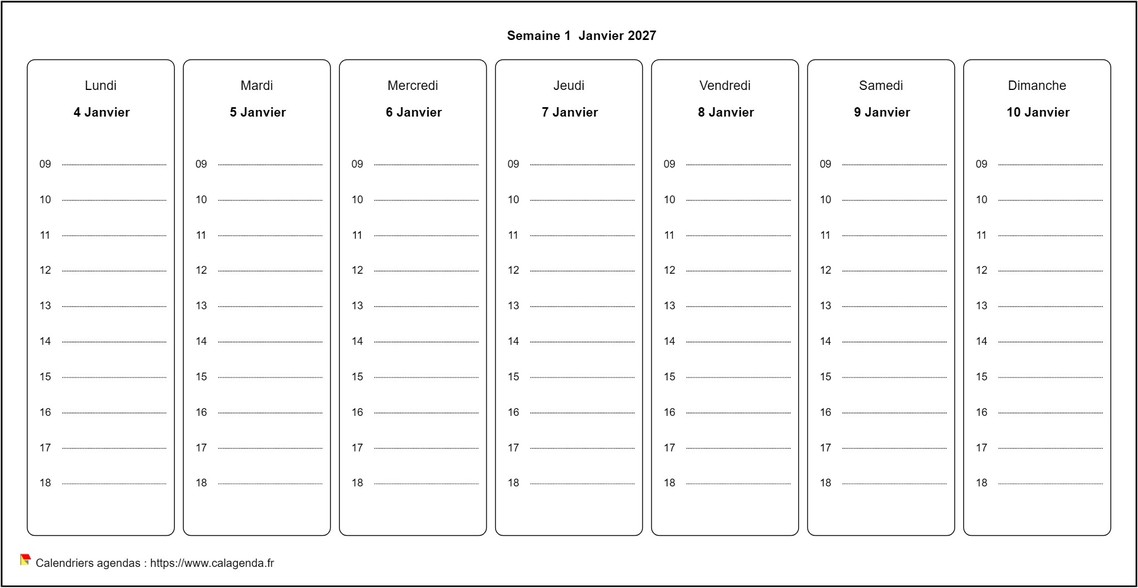 Planificateur hebdomadaire de format paysage avec grille horaire personnalisable