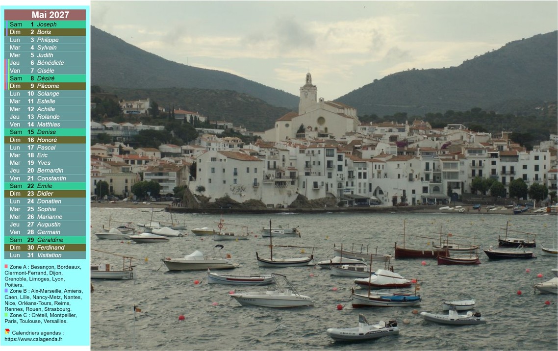 Calendrier mensuel 2027 à imprimer, une colonne avec photographie à droite