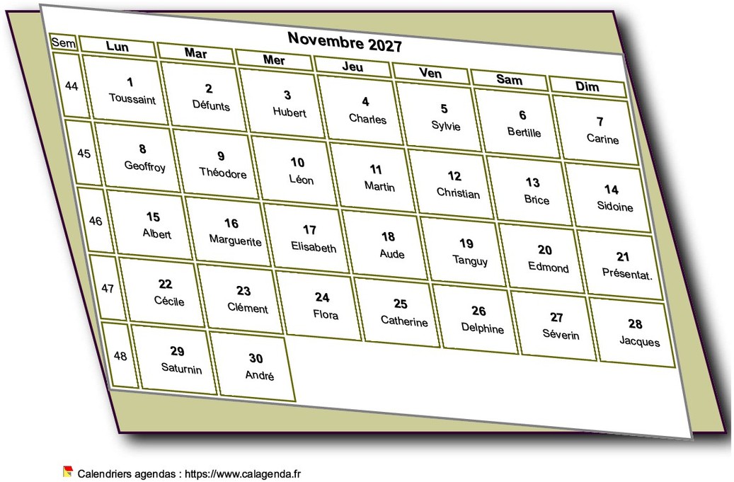 Calendrier mensuel 2027 à imprimer, style 3D