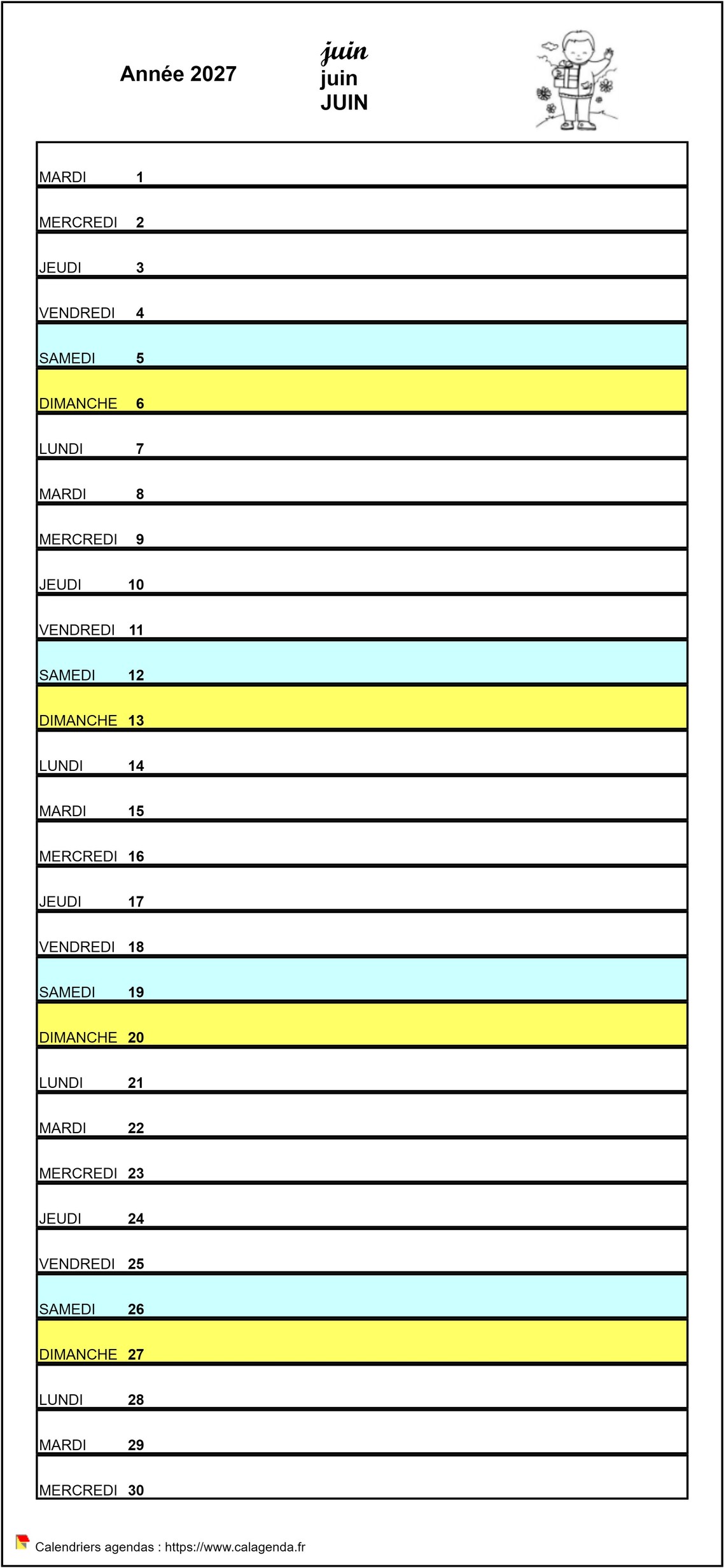 Calendrier mensuel 2027 agenda scolaire école primaire