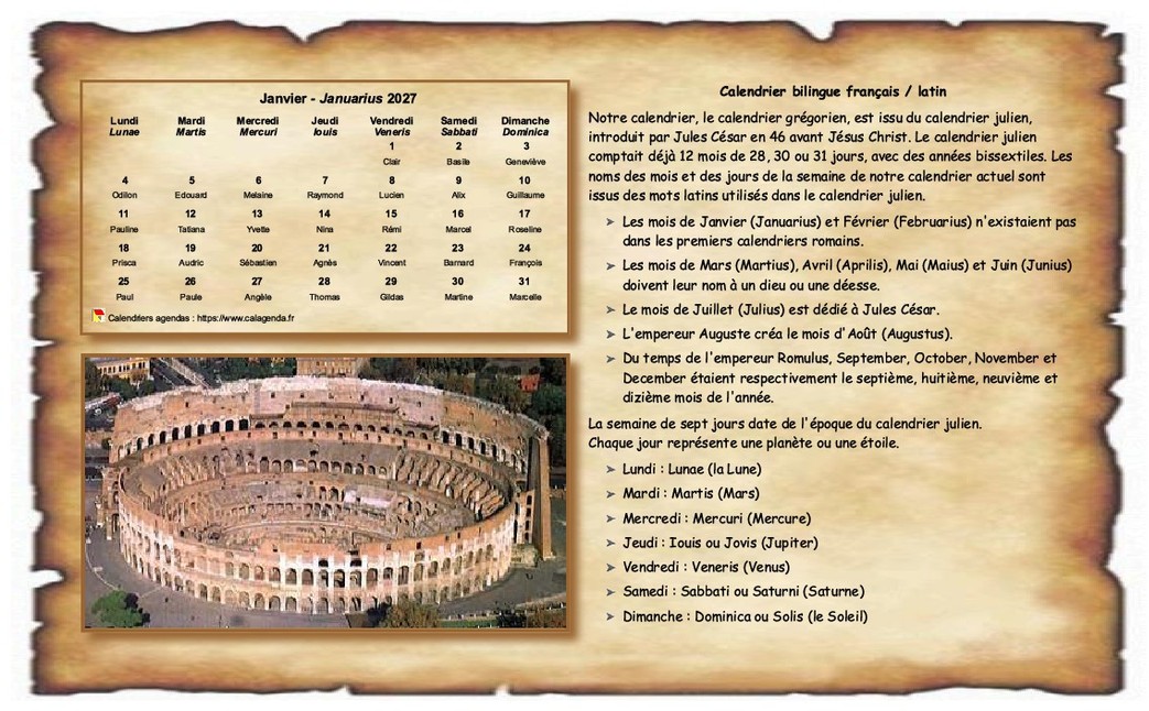 Calendrier mensuel 2027 latin