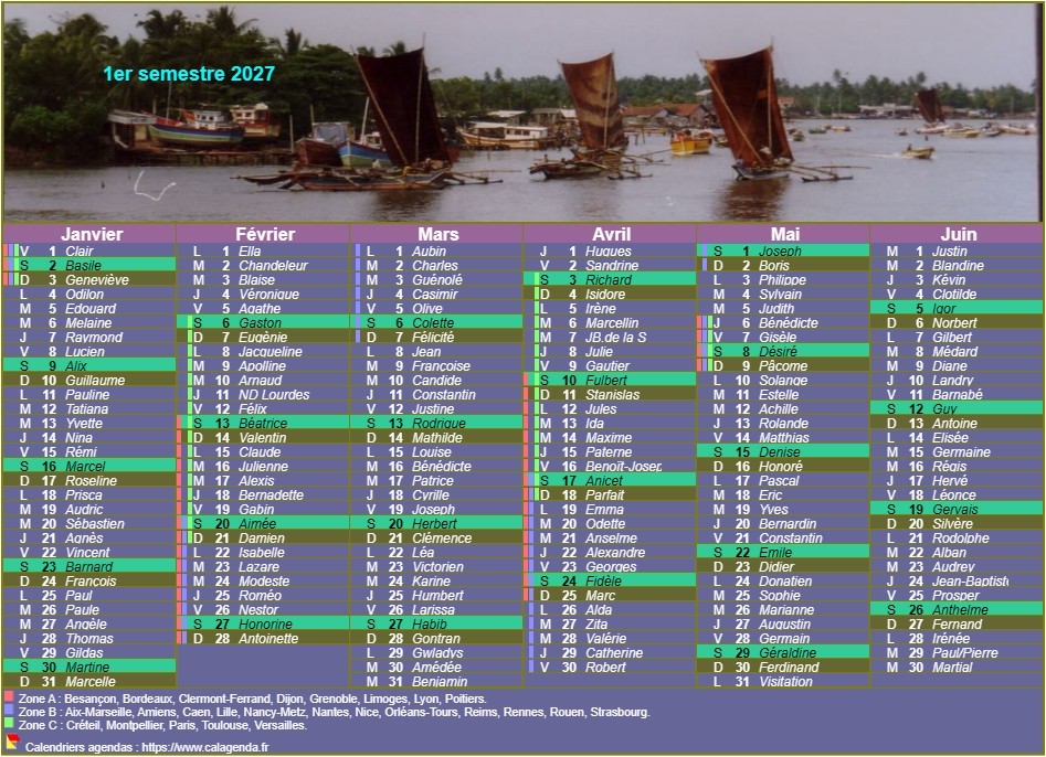 Calendrier 2027 semestriel avec photo dans le titre