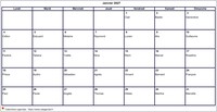 Calendrier de janvier 2027 à imprimer vierge, avec les fêtes