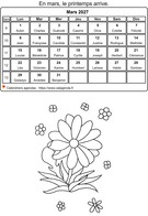 Calendrier 2027 à colorier du mois de mars