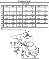 Calendrier 2027 à colorier du mois d'avril