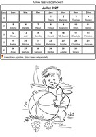 Calendrier 2027 à colorier du mois de juillet