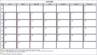 Choisissez les zones des vacances scolaires à afficher dans ce calendrier d'août 2027
