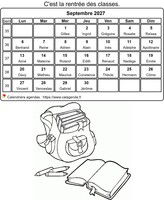 Calendrier à colorier de septembre 2027
