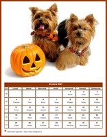 Calendrier d'octobre 2027 chiens