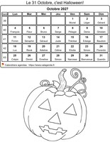 Calendrier 2027 à colorier du mois d'octobre