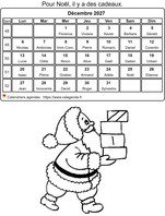 Calendrier 2027 à colorier du mois de décembre