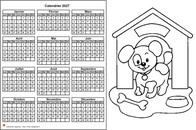 Calendrier 2027 à colorier annuel, format paysage, pour enfants