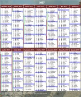 Calendrier 2027 à imprimer 14 mois avec les fêtes et les vacances scolaires