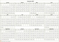 Calendrier 2027 à imprimer, annuel avec les fêtes, format paysage, sous-main ou mural