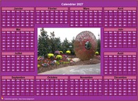 Calendrier 2027 photo annuel à imprimer, fond rose, format paysage, sous-main ou mural