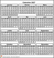 Calendrier 2027 format portrait