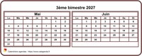 Calendrier 2027 à imprimer bimestriel, format mini de poche, horizontal, fond blanc