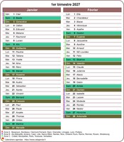Calendrier 2027 bimestriel avec agenda détaillé, format portrait, une colonne par mois