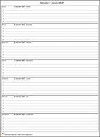 Calendrier hebdomadaire de format portrait avec grille horaire