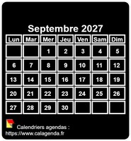 Calendrier de mai 2027 à imprimer, fond noir, taille mini, format poche, spécial portefeuille