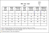 Calendrier de mai 2027 école primaire et maternelle