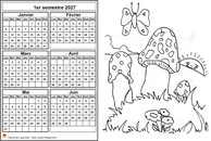 Calendrier 2027 à colorier semestriel, format paysage, pour enfants