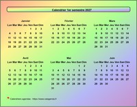 Calendrier 2027 semestriel style arc en ciel