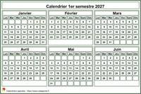 Calendrier 2027 à imprimer, semestriel, format mini de poche, fond blanc
