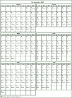 Calendrier 2027 à imprimer semestriel, format portrait, avec les fêtes