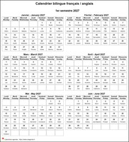 Calendrier 2027 semestriel français anglais