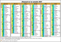 Calendrier 2027 semestriel six colonnes de format paysage